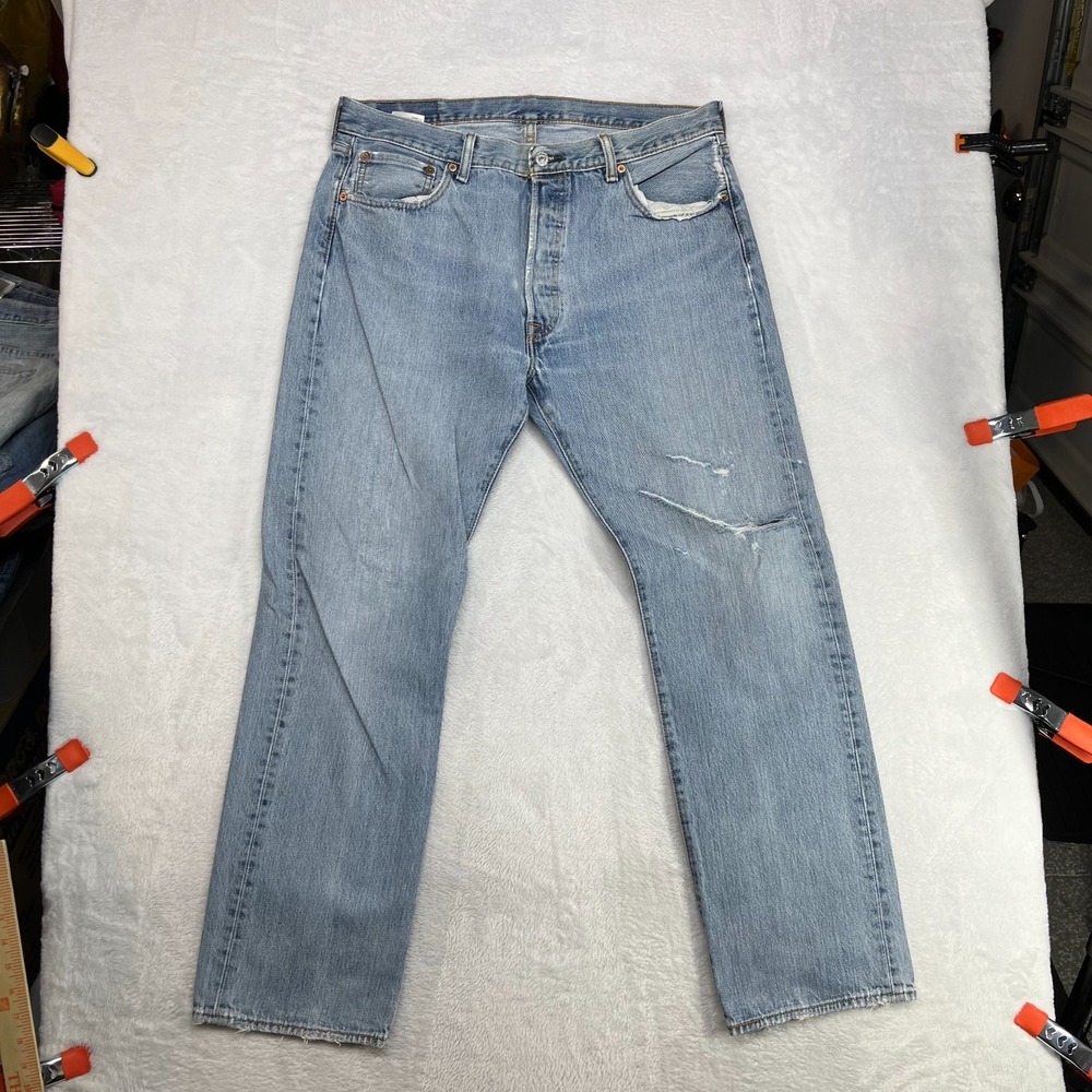 Levi's 501 Taper Jeans Blue Denim Mid Rise‎ Classic Button Fly 34X30 - Flaws